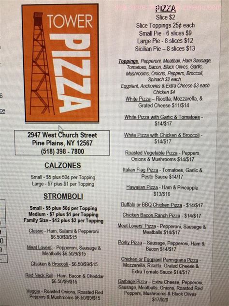 Menu At Tower Pizza Pizzeria Pine Plains