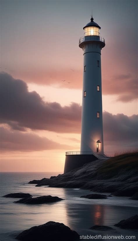 Dramatic Dusk: Modern Lighthouse Architecture in Realistic Photo ...