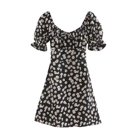 Daisy Print Florl Print Flower Printblack Daisy Floral Mini Dress A