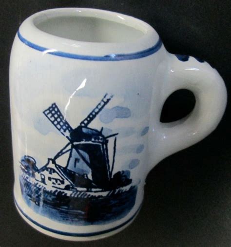 Hand Painted Delfts Blue Holland Porcelain Miniature Mug W Windmill