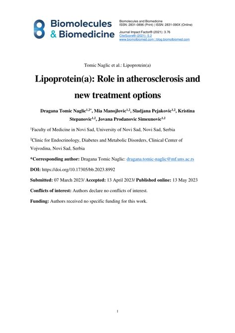 (PDF) Lipoprotein(a): Role in atherosclerosis and new treatment options