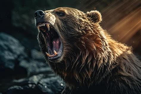 An adult Grizzly brown Bear growling | Premium AI-generated image