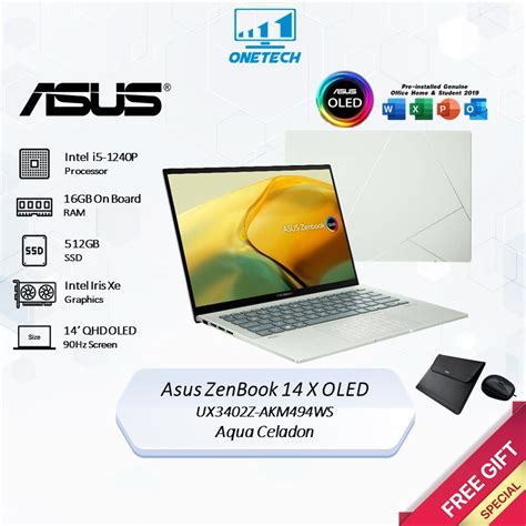 Asus Zenbook X Oled Ux Z Akm Ws Laptop Aqua Celedon Qhd