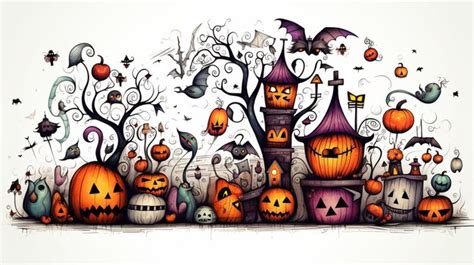 Premium Photo | Arafed drawing of a halloween scene with pumpkins and ...