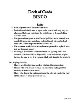 Deck Of Cards BINGO By Miss Mari Jo TPT