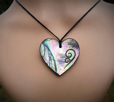 New Zealand Paua Shell Heart With Maori Koru Engraving Felt