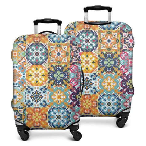 Blue Boho Bohemia Floral Geometric Pattern Luggage Cover Fashion ...