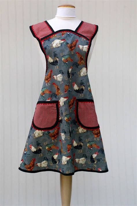 Full Apron Two Pockets Print Chickens Hens Roosters Vintage Etsy