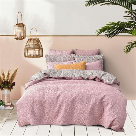 Koo Fleur Quilted Quilt Cover Set Pink King