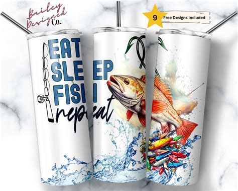 Eat Sleep Fish Repeat 20 Oz Skinny Tumbler Sublimation Design Digital