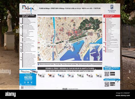 Plan Map Of City Centre Of Malaga Andalusia Spain Showing Locations