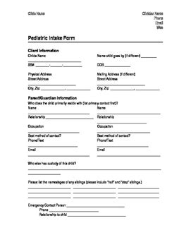 Intake Form Documents For Private Practice By Big Sky Therapy Associates