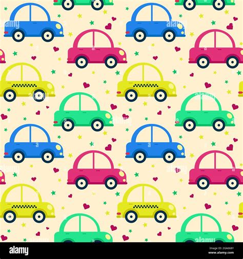 Pattern Baby Cars Of Different Colors On A Creamy Background Vector