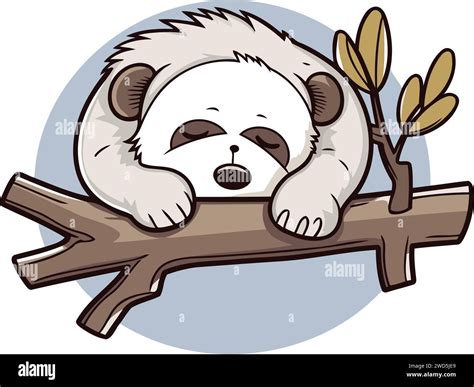 Panda Sleeping On A Branch Cute Cartoon Vector Illustration Stock