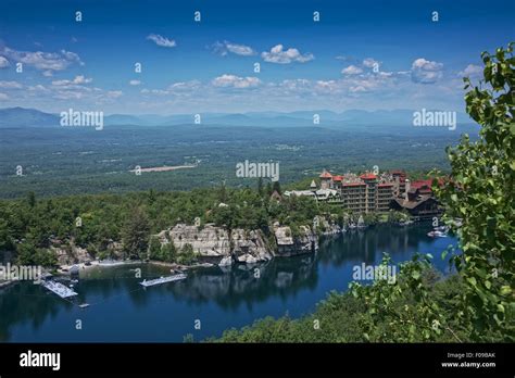 Scenic view from Skytop tower of Mohonk Mountain House and the Hudson ...