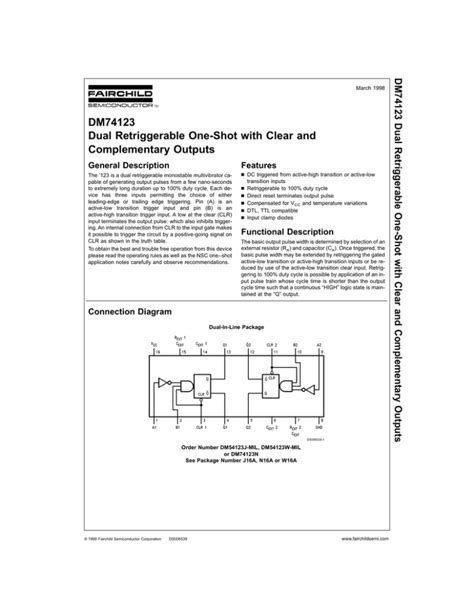 DM74123 Dual Retriggerable One Shot With Clear And