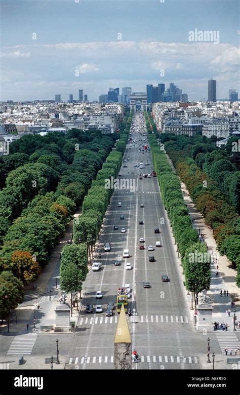 View Towards The The Arc De Triomphe Up The Champs Elysees Paris France