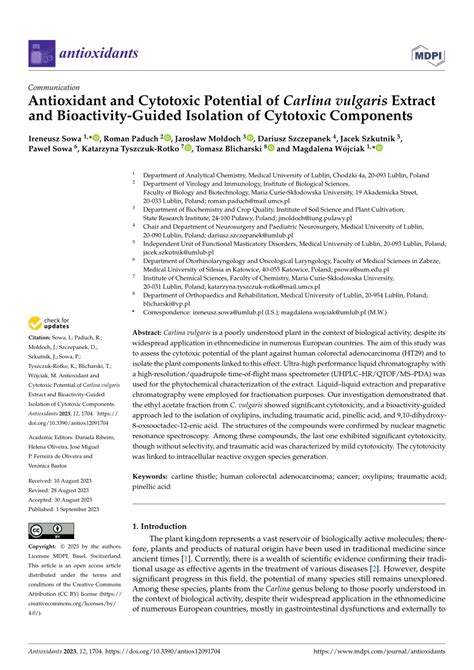 PDF Antioxidant And Cytotoxic Potential Of Carlina Vulgaris Extract