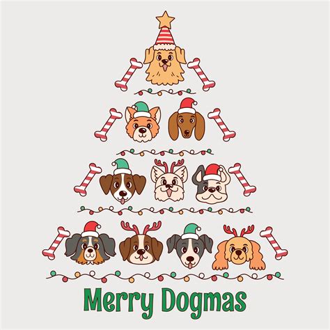 cute dogs with christmas tree illustration, christmas tree with dogs, christmas tree with dogs ...