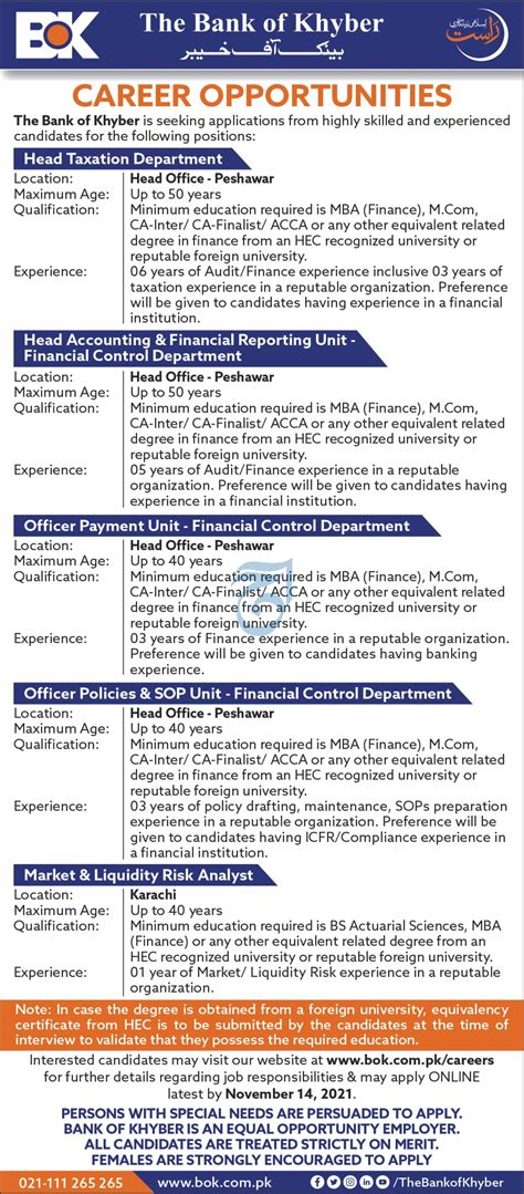 The Bank Of Khyber Bok Management Jobs Job Advertisement Pakistan