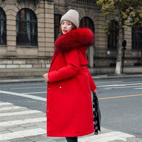 Manteau Femme Hiver Personnalite Garder Chaud Elegant Confortable Occasionnel Couture Rouge