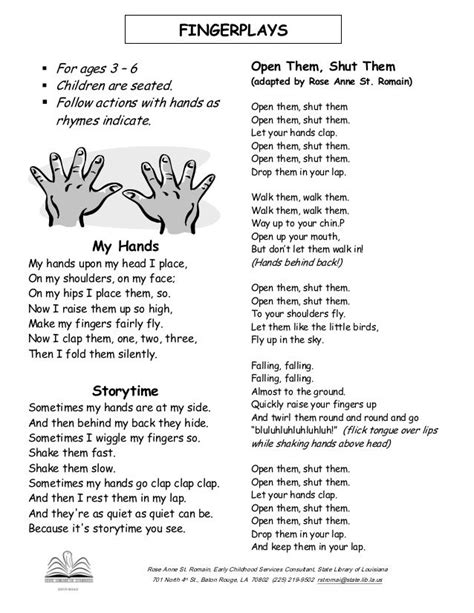 Preschool Fingerplays And Action Rhymes Preschool Fingerplays Finger