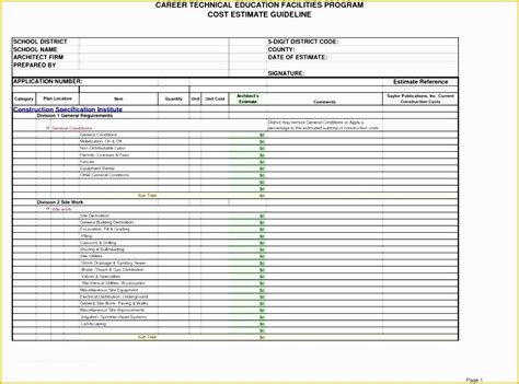 Free Construction Estimate Template Excel Of Construction Cost