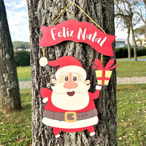 Placa Papai Noel Decoração de Natal em MDF