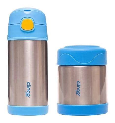 Kit Garrafa E Pote T Rmico Inox Infantil Clingo Azul Parcelamento Sem