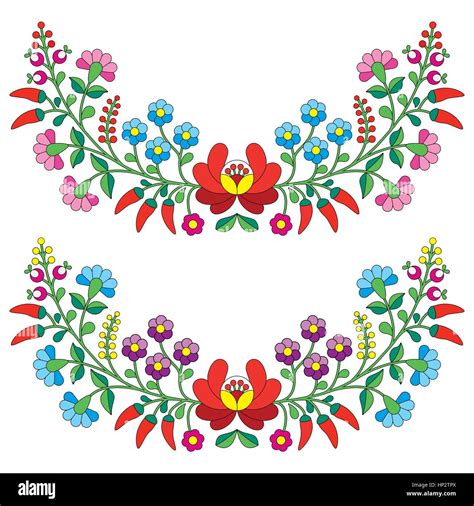 Hungarian Floral Folk Pattern Kalocsai Embroidery With Flowers And