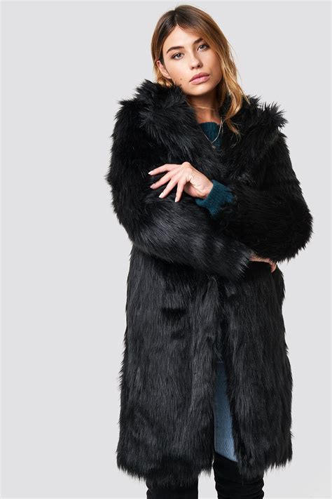 Long Faux Fur Coat Black Na