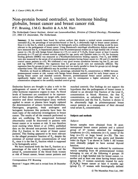 Non Protein Bound Oestradiol Sex Hormone Binding Globulin Breast