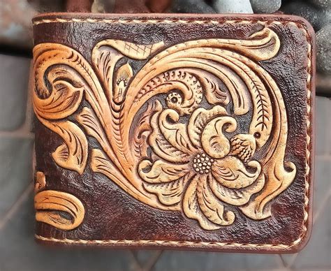 Tooled Billfold Wallet Hand Carved Leather Sheridan Style Sp C Etsy