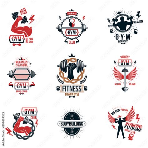 Vector fitness workout theme logotypes and inspiring posters collection ...