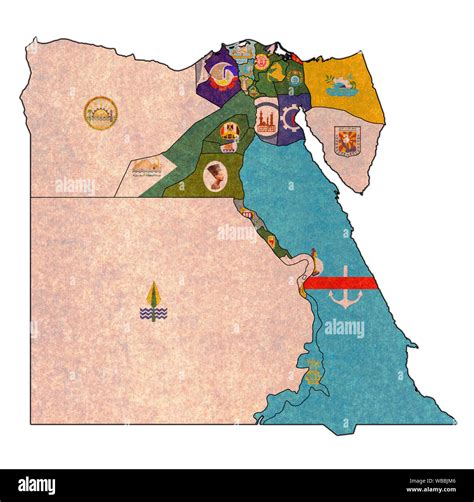 Territories And Flags Of Egyptian Governorates On Map Of Administrative