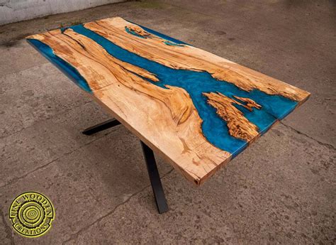 Pearl Metallic Epoxy Resin River Dining Table Hornbeam Wood Glowing