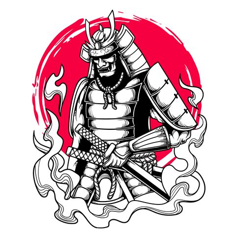 japanese samurai holding katana black  white artwork vector