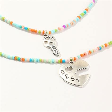 2 Pack Kids Beaded Best Friend Necklace With Heart And Key Etsy