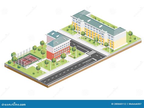 Isometric Residential View Cartoon Theme Vector Illustration