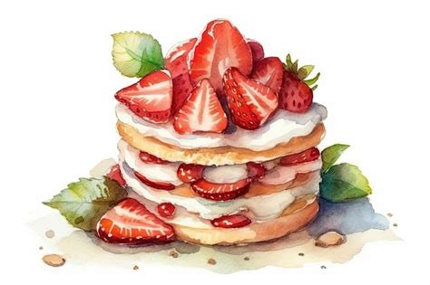 Dibujo De Acuarela Strawberry Shortcake Sobre Fondo Blanco Ai