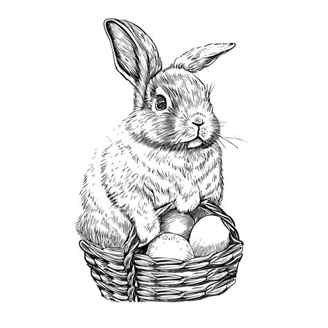 Premium Vector Bunny With A Basket And Eggs Easter Sketchvector