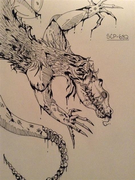 Scp 682 Pen Sketch By Murder 0f Crows On Deviantart