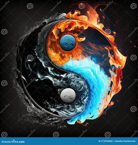 Yin And Yang With Water And Fire Stock Illustration Illustration Of