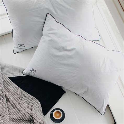 Stomach Sleeper Down Pillow // White + Navy Blue Piping // Soft ...