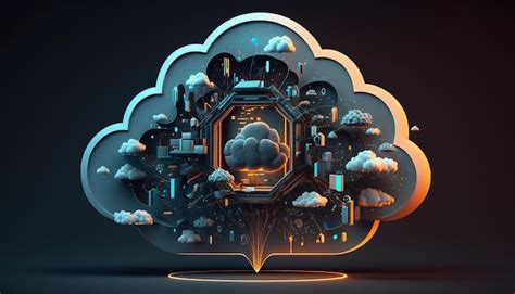 Premium Photo Neon Cloud Computing Technology Concept Illustration