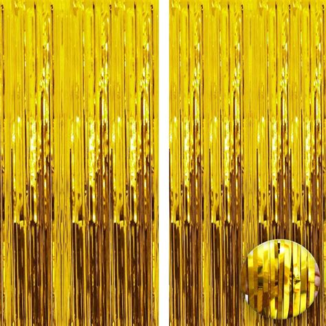 2pcs Gold Tinsel Foil Fringe Backdrop 3 28ft X 6 56ft Foil Curtain