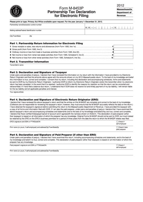 Fillable Form M P Partnership Tax Declaration For Electronic