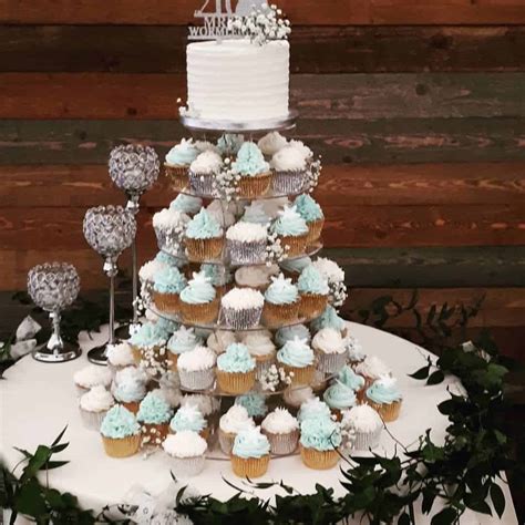 Winter Themed Ice Blue And White Top Cake And Cupcakes Tower Bay Tree