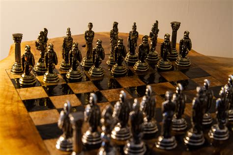 Solid Wood Chess Set With Metal Roman Figures Personalized - Etsy