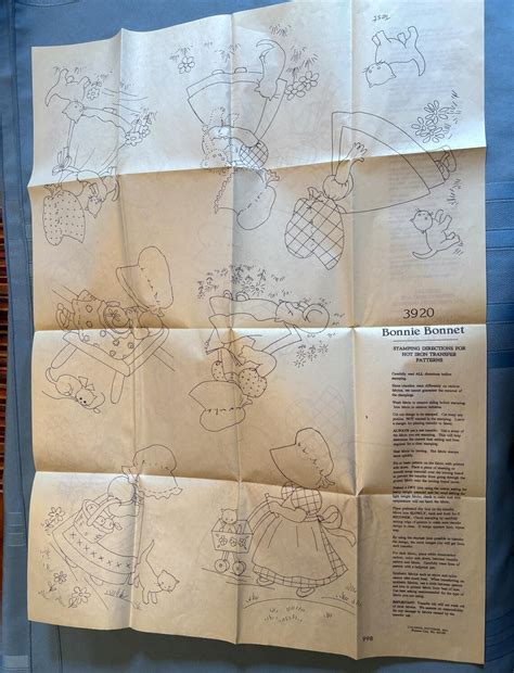 Vintage Aunt Martha S Hot Iron Transfers Bonnie Bonnet Unused
